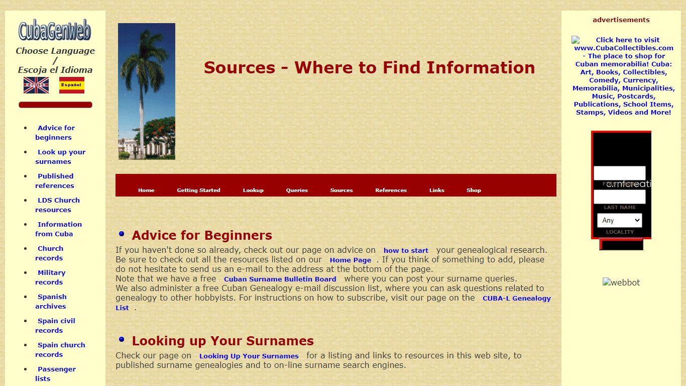 Sources - Where to Find Information - CUBAGENWEB